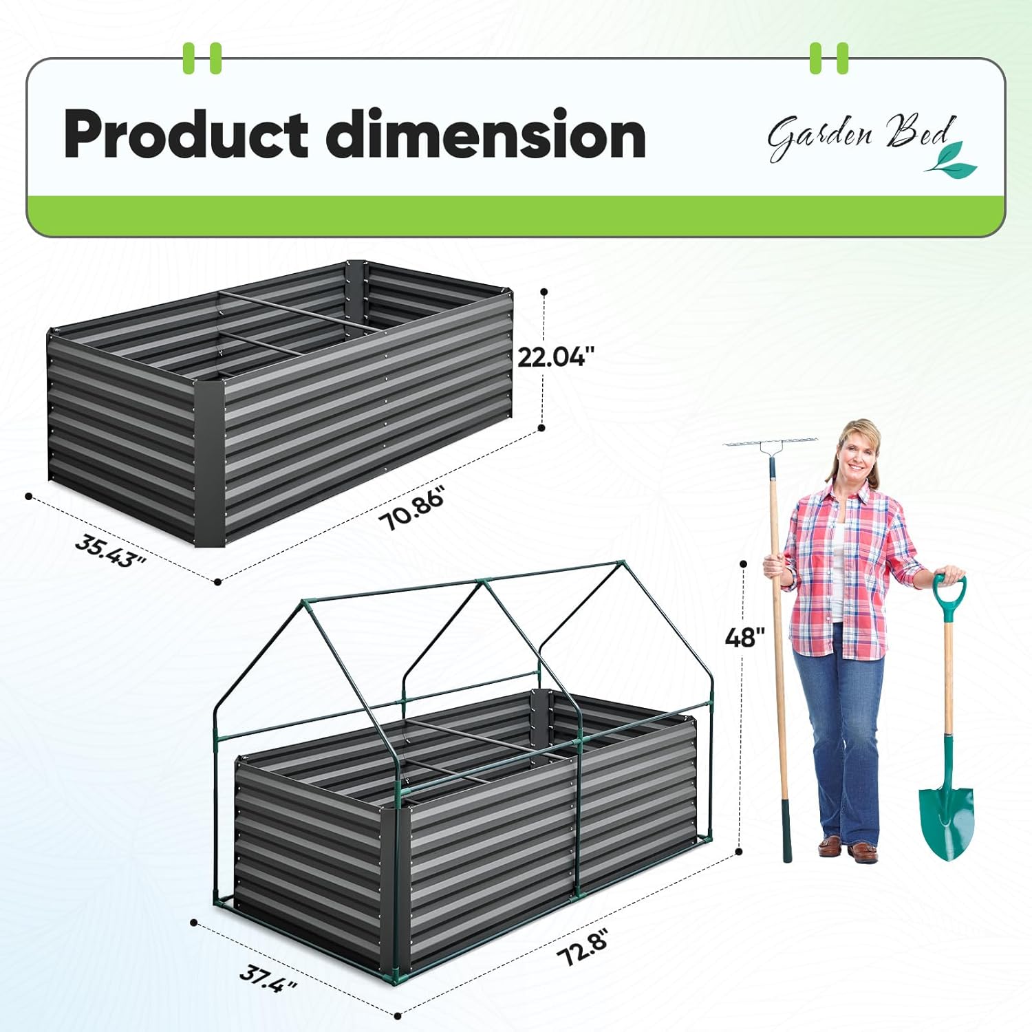 Raised Garden Bed with Cover Outdoor Galvanized Metal Planter Box Kit, w/ 2 Large Screen Windows Mini Greenhouse 20pcs T Tags 1 Pair of Gloves Included for Growing Vegetables 6x3x1ft (Clear)