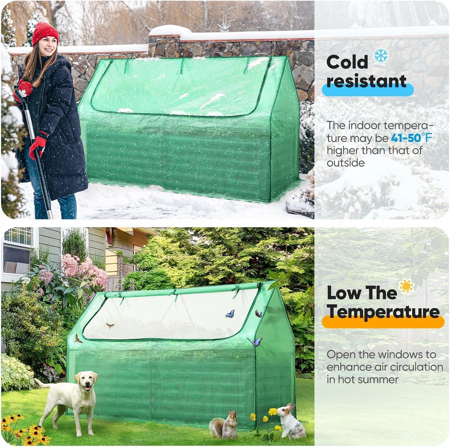 Raised Garden Bed with Cover Outdoor Galvanized Metal Planter Box Kit, w/ 2 Large Screen Windows Mini Greenhouse 20pcs T Tags 1 Pair of Gloves Included for Growing Vegetables 6x3x1ft (Clear)