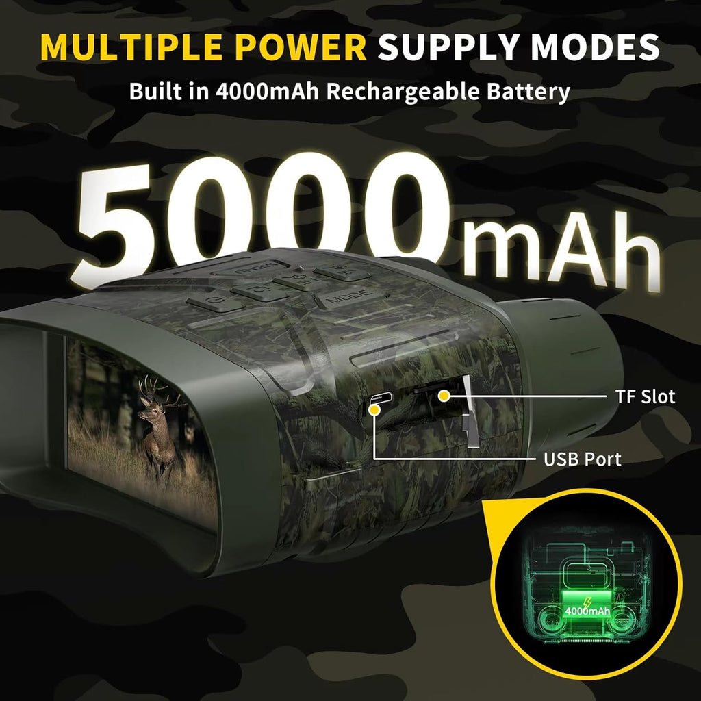Night Vision Goggles - 4K Night Vision Binoculars with 5000mAh Rechargeable Battery, 32GB TF Card can Save Photo and Video, 3'' HD Screen for Camping & Security, Black