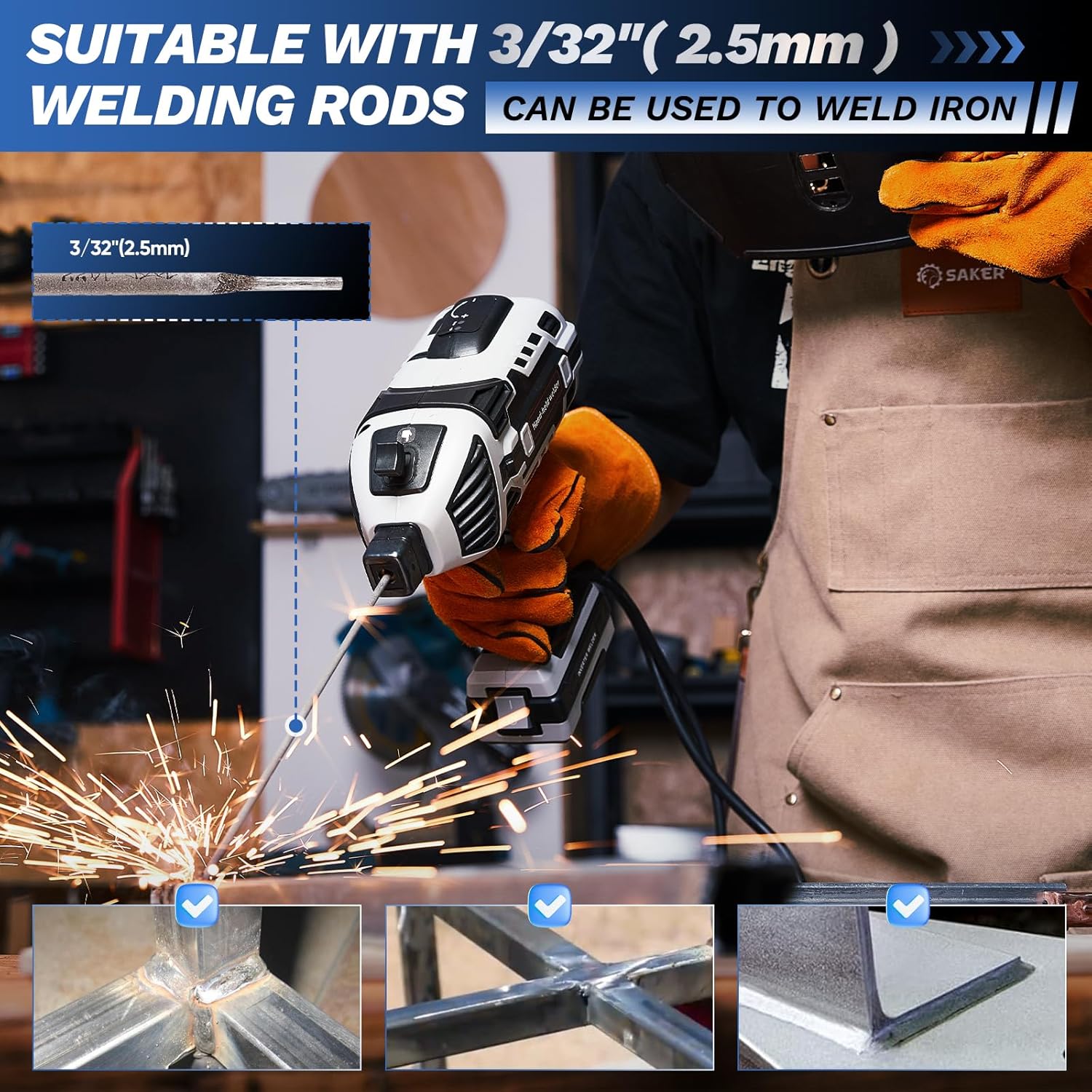 Portable Electric Welding Machine,110V Portable Welder Handheld with IGBT Inverter 5 Variable Current Adjustment,Portable ARC Welder Gun, Fits for 3/32" Wire Rods (Grey)