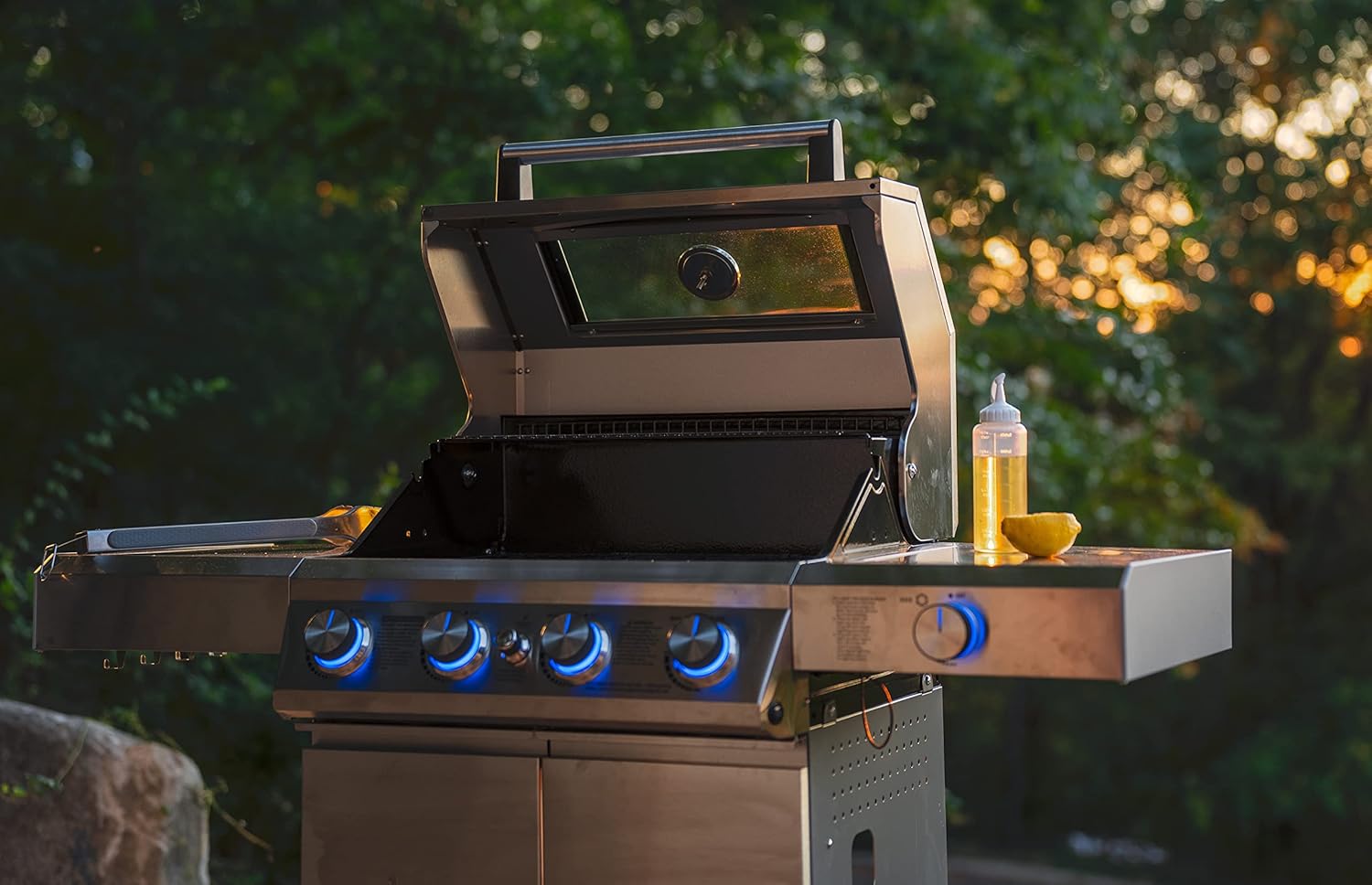 Larger 4-Burner Propane Gas Grills bbq Stainless Steel Heavy-Duty Cabinet Style with Knob Controls Side Burner Mesa 400m