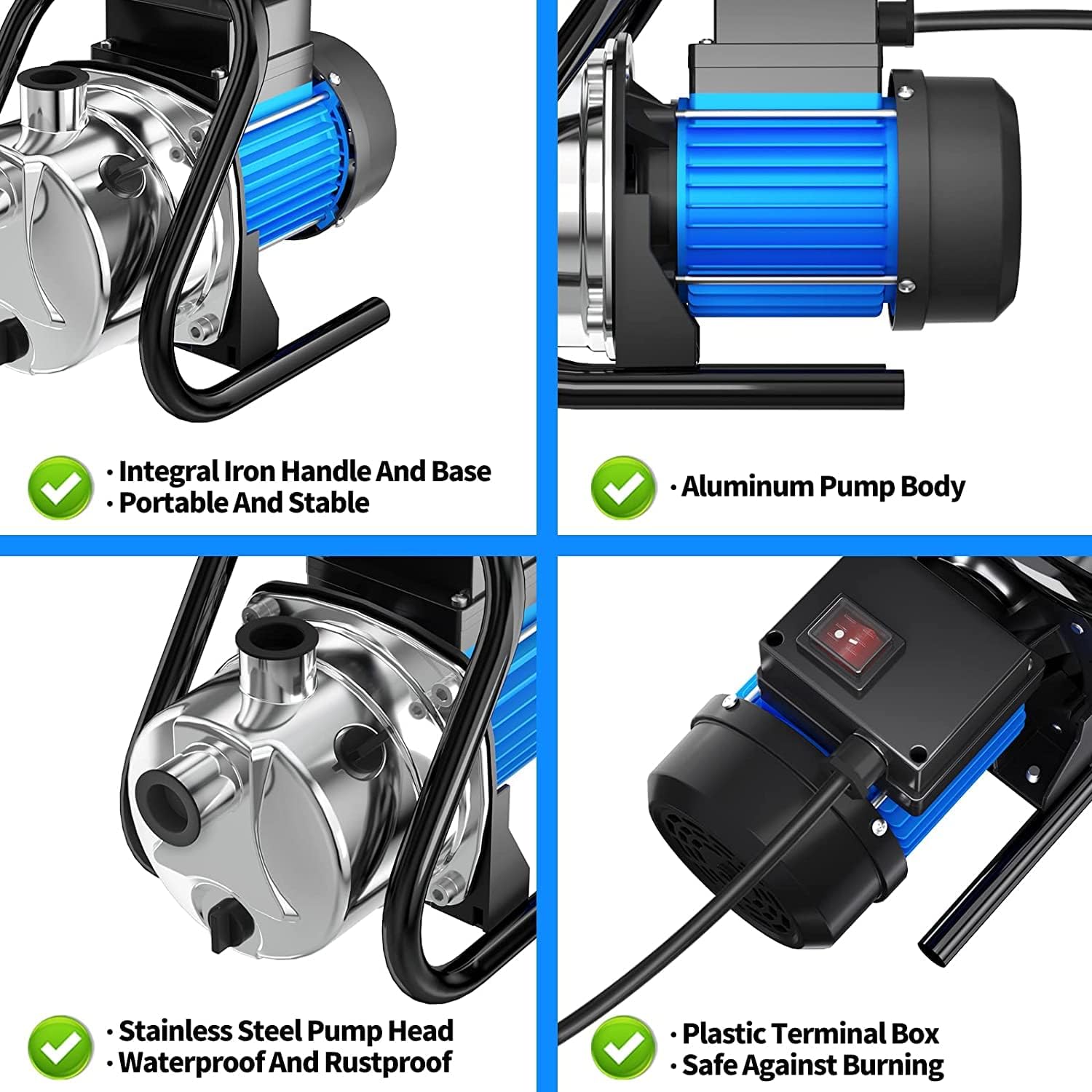 1.6 HP Portable Water Transfer Pump 1500 GPH Electric Shallow Well Pump Garden Booster Pumps for Draining Irrigation Lawn Farm Water Removal