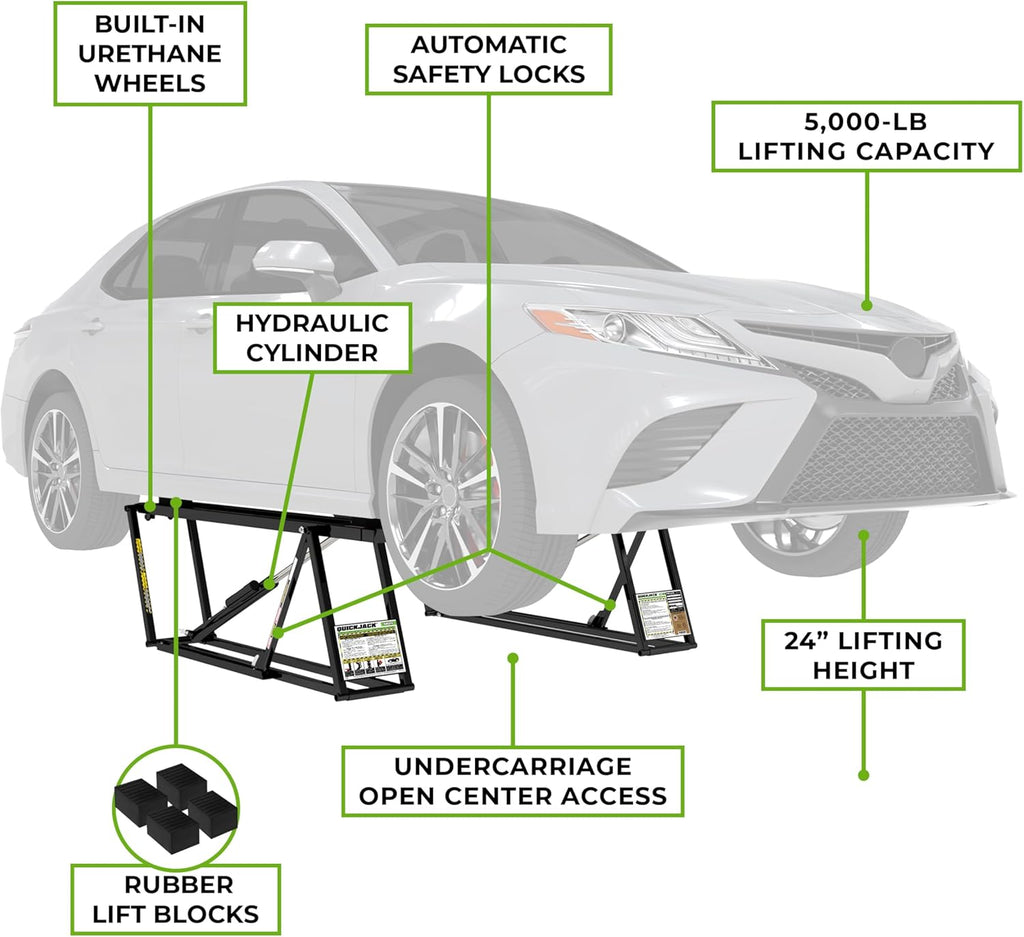5000TL Portable Car Lift – ALI Certified 5,000 lb Capacity with 110V Power Unit, Compact Alternative to a 2-Post Car Lift for Garage, Home Mechanics, DIY Auto Repair, or Shop Use