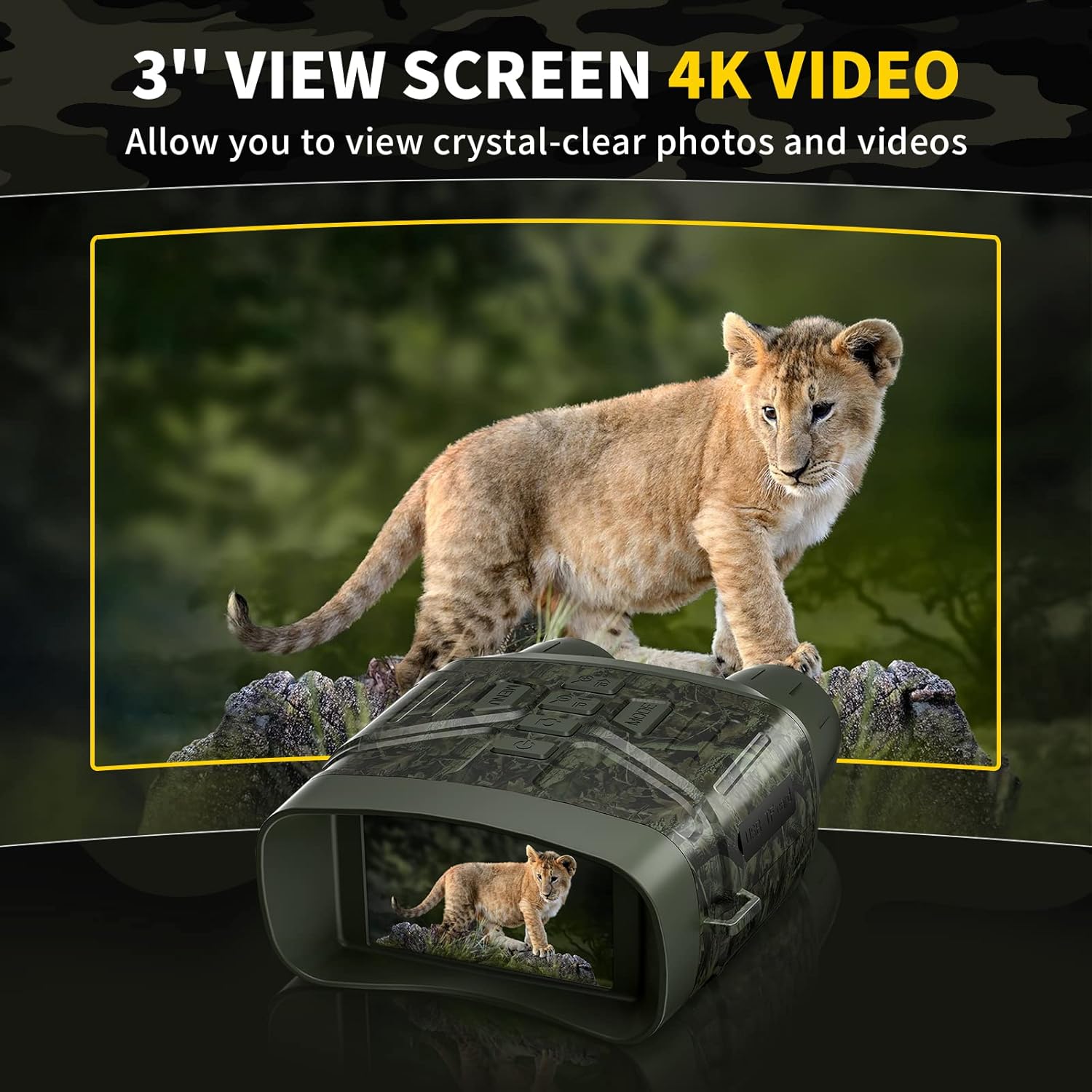 Night Vision Goggles - 4K Night Vision Binoculars with 5000mAh Rechargeable Battery, 32GB TF Card can Save Photo and Video, 3'' HD Screen for Camping & Security, Black