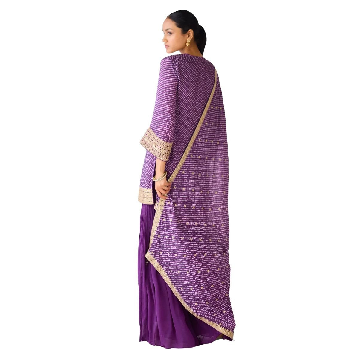 Women’s Purple Gold Embroidered Kurti Sharara Set – 3 Piece Ethnic Wear