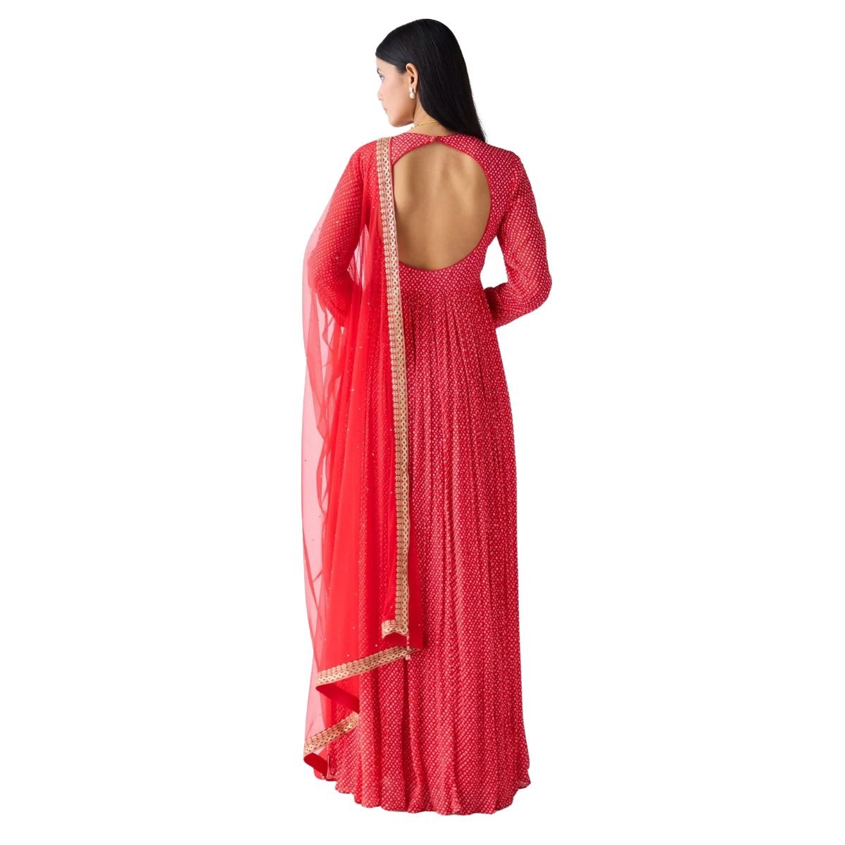 Women’s Red Embroidered Anarkali Gown with Dupatta – Ethnic Party Wear