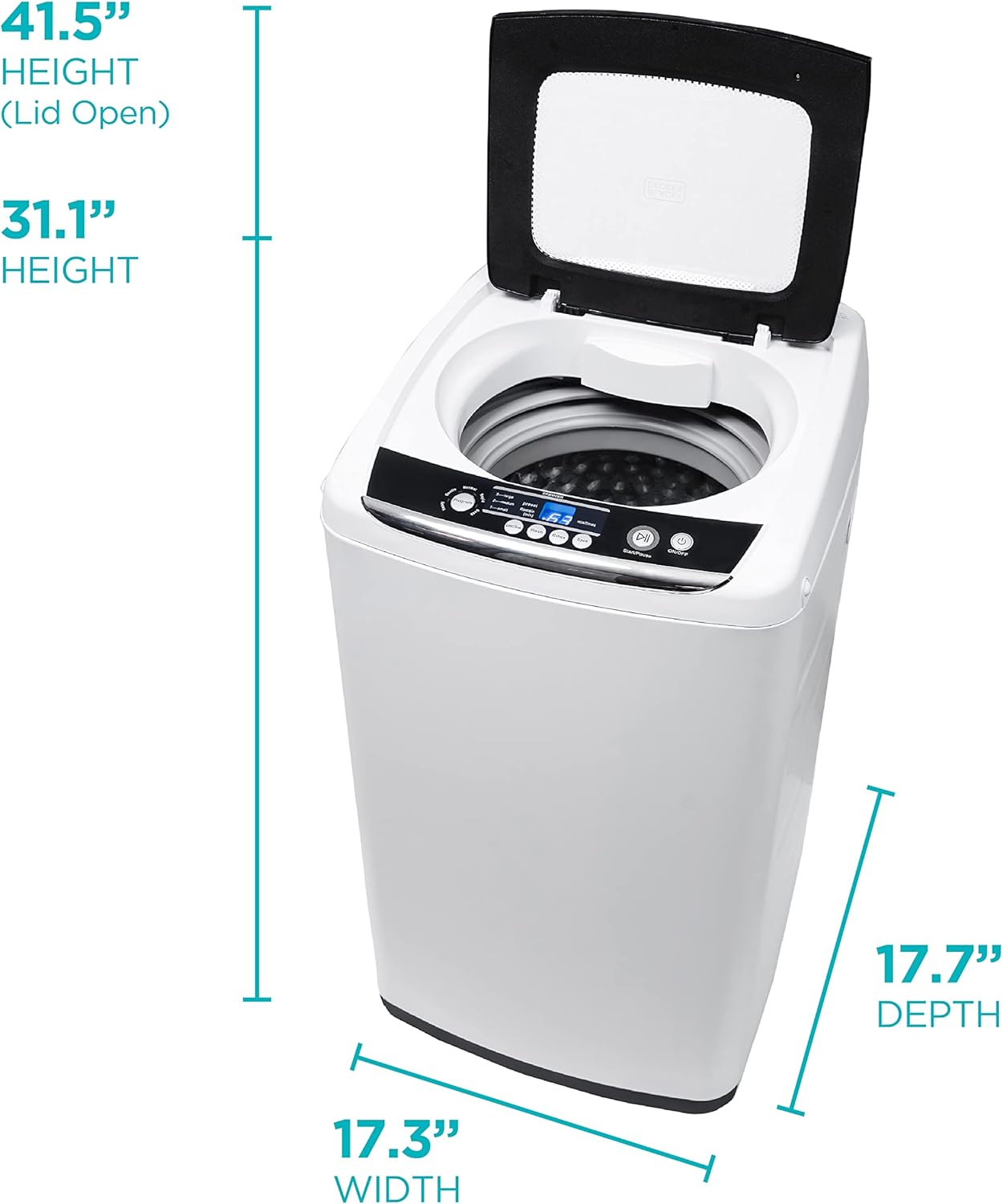 0.9 Cu. Ft. Portable Washer, 6.6 lb. Capacity Washing Machine for Homes & Apartments, 5 Wash Cycles, Quick Connect Sink Adapter and Drain Hose Included, Transparent Lid, BPWM09W, White