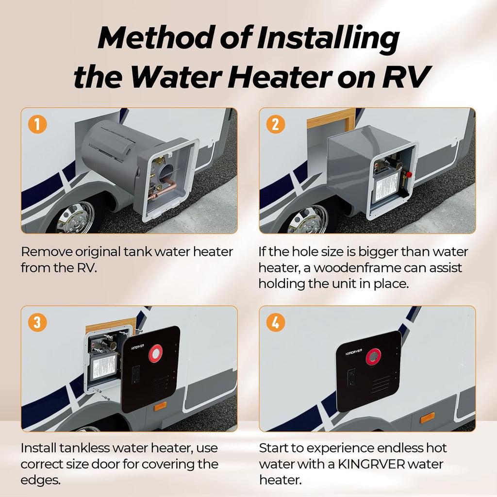 RV Tankless Water Heater without Door, , Propane Gas, DC 12V, 3 Optional Door Sizes 15"x15", 15"x18" and 18"x18" for Refitment, Compatible with All RVs, Sufficient Power, High Altitude