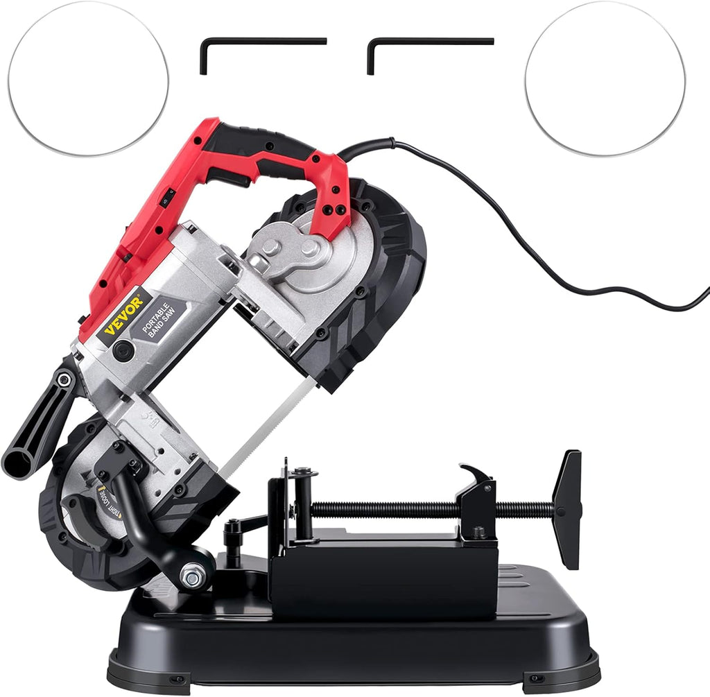 Portable Band Saw, 110V Removable Alloy Steel Base Corded Band Saw, 5 Inch Cutting Capacity Hand held Band Saw,Variable Speed Portable Bandsaw, 10Amp Motor Deep Cut Band saw for Metal Wood