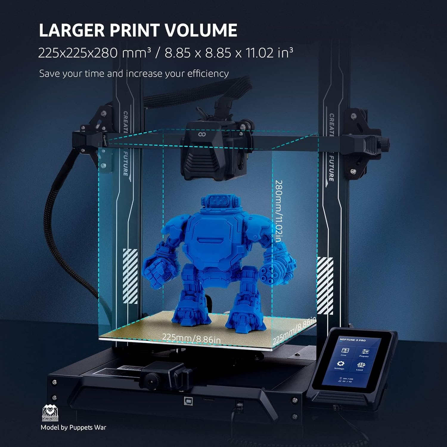 Printer with Auto Bed Leveling, Dual-Gear Direct Extruder, Dual Lead Screw Drive, Removable Capacitive Screen, 8.85x8.85x11in Large Printing Size